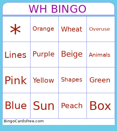 The Day The Crayons Quit WH-Questions Bingo Card