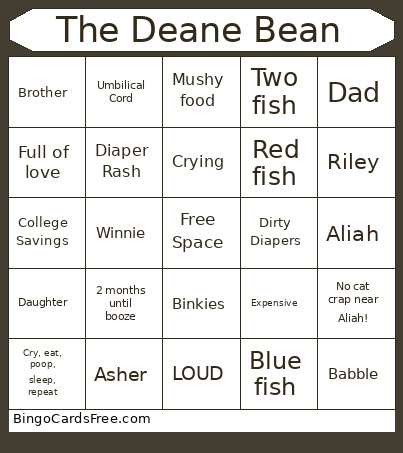 The Deane Bean Bingo Card