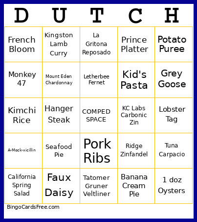The Dutch Bingo Card