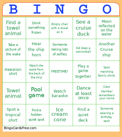The Ellingtons Cruise Bingo Card