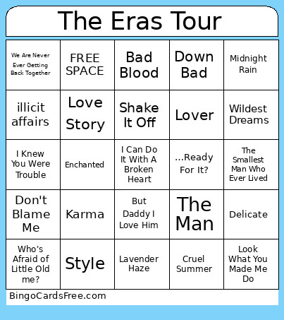 The Eras Tour Bingo Card