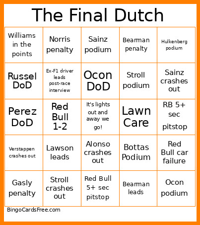 The Final Dutch Bingo Card
