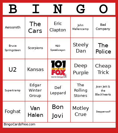 The Fox Rocks Bingo Card