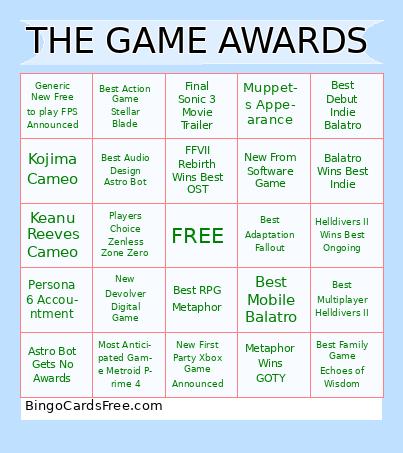 THE GAME AWARDS Bingo