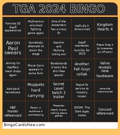 The Game Awards 2024 Bingo Card