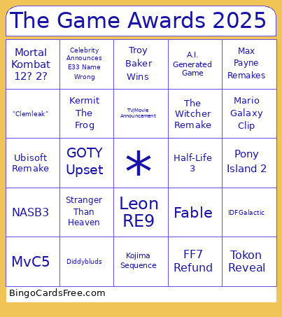 The Game Awards 2025 Bingo Card