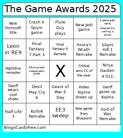 The Game Awards 2025 Bingo Card