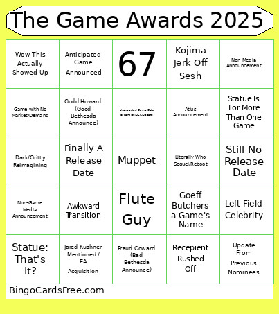 The Game Awards 2025 Bingo Card 3