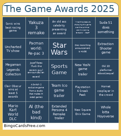 The Game Awards 2025 Bingo Card