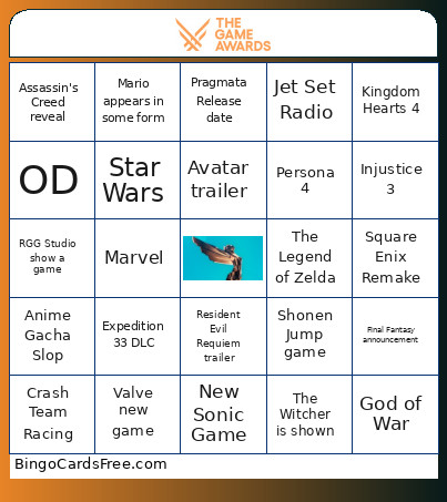 The Game Awards 2025 Bingo Card