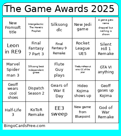 The Game Awards 2025 Bingo Card