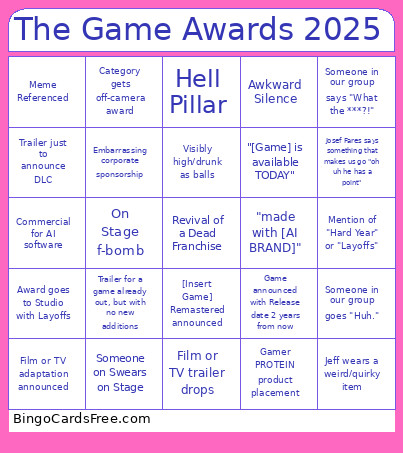 The Game Awards 2025 Bingo Card