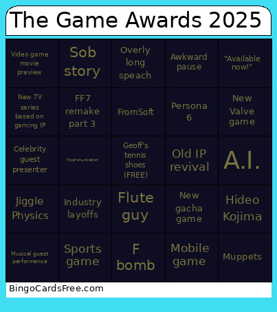 The Game Awards 2025 Bingo Card