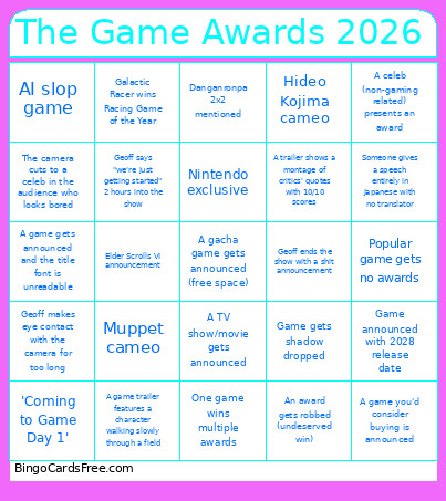 The Game Awards 2026 Bingo Card