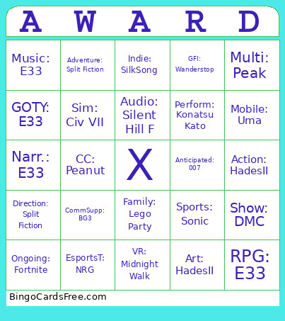 The Game Awards Bingo Card