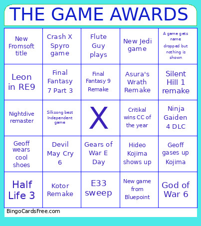 The Game Awards Bingo Cards