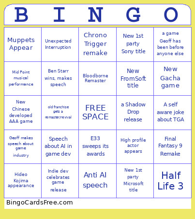 The Game Awards Bingo Card