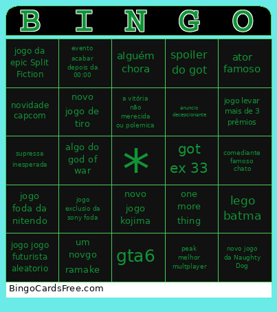 The Game Awards Bingo Card