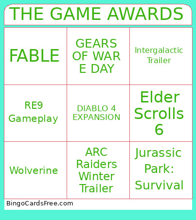 THE GAME AWARDS Bingo Card