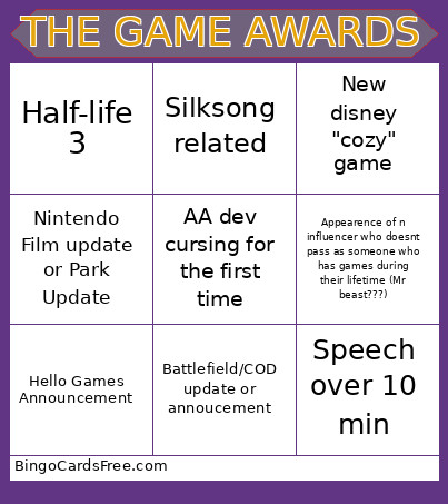 THE GAME AWARDS Bingo Card 2