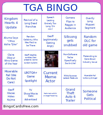 The Game Awards Bingo Card 2