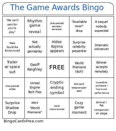 The Game Awards Bingo Card