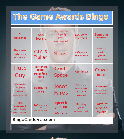 The Game Awards Bingo Card