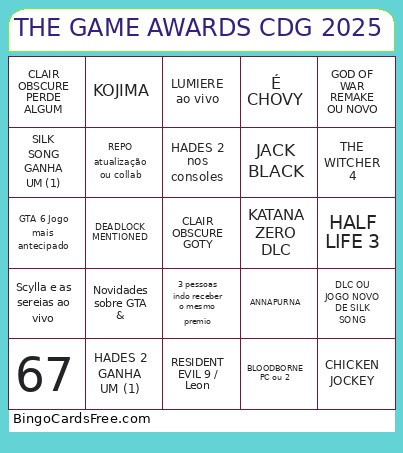 THE GAME AWARDS CDG 2025 Bingo Card