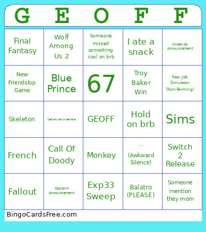 The Game Awarts Bingo Card