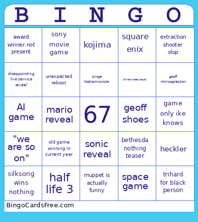 The Geoff Awards Bingo Card