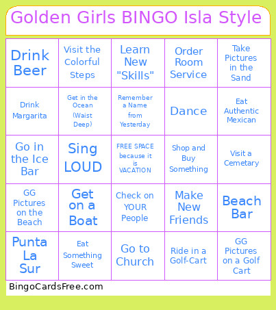 The Golden Girls On Isla 2026 Bingo Card