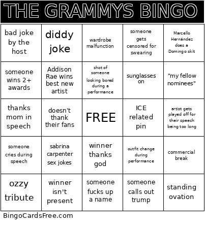 THE GRAMMYS Bingo Card