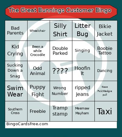 The Great Bunnings Customer Bingo Card 3
