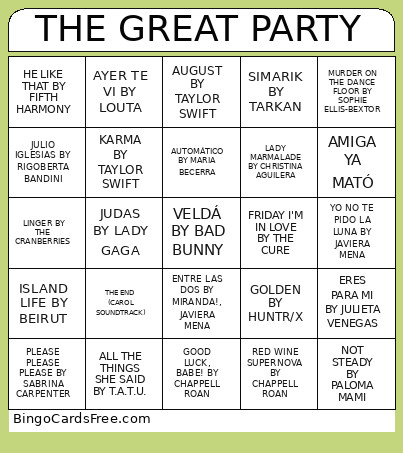 THE GREAT PARTY Bingo Card