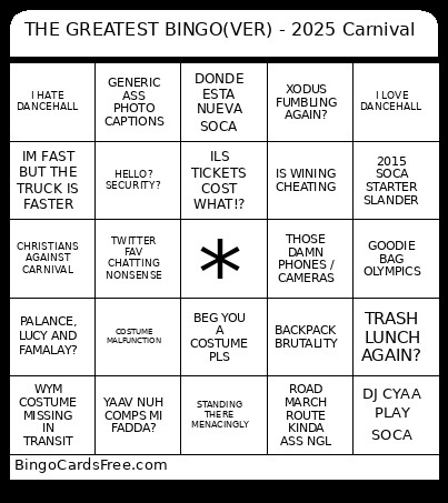 THE GREATEST (VER) - 2025 Carnival Bingo Card