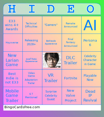 The Hideo Game Awards Show Bingo Card
