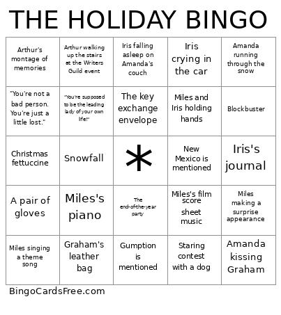 The Holiday Movie Bing Bingo Card