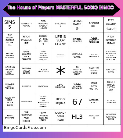 The House Of Players MASTERFUL 500IQ Bingo Card