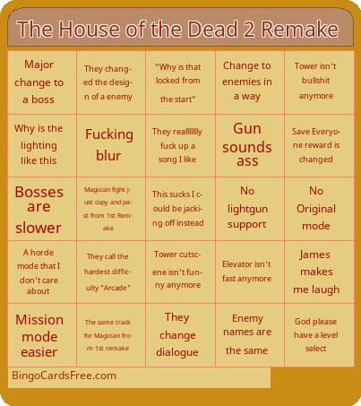 The House of the Dead 2 Remake Bingo