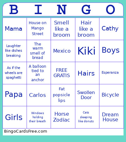 The House On Mango Street Bingo Card