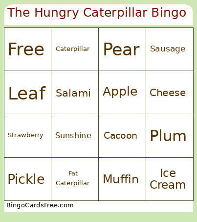 The Hungry Caterpillar Bingo Card