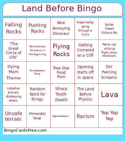 The Land Before Time Bingo Card