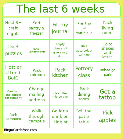 The Last 6 Weeks Bingo Card