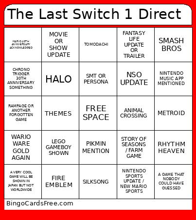 The Last Switch 1 Direct Bingo Card