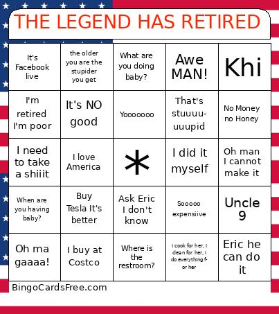 The Legend Has Retired Bingo Cards Free Pdf Printable Game, Title: THE LEGEND HAS RETIRED