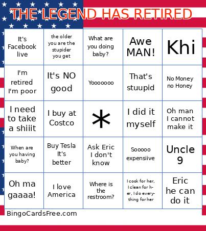 THE LEGEND HAS RETIRED Bingo Cards Free Pdf Printable Game, Title: THE LEGEND HAS RETIRED