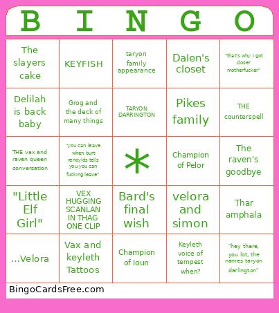 The Legend Of Vox Machina Bingo Card