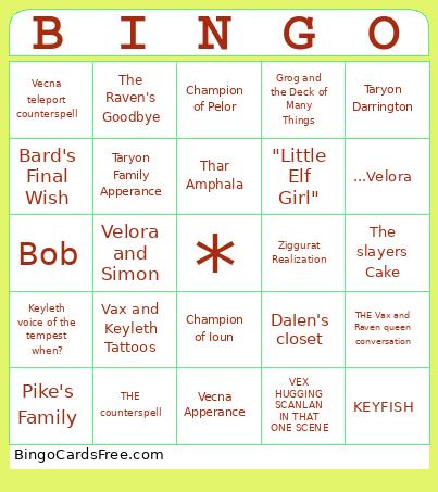 The Legend Of Vox Machina Season 4 Bingo Card
