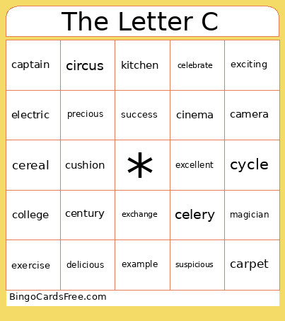 The Letter C Bingo Card
