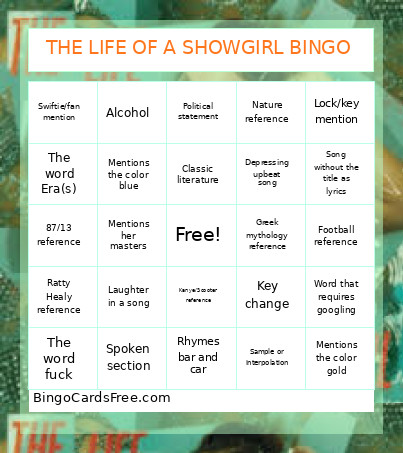 THE LIFE OF A SHOWGIRL Bingo Card 2